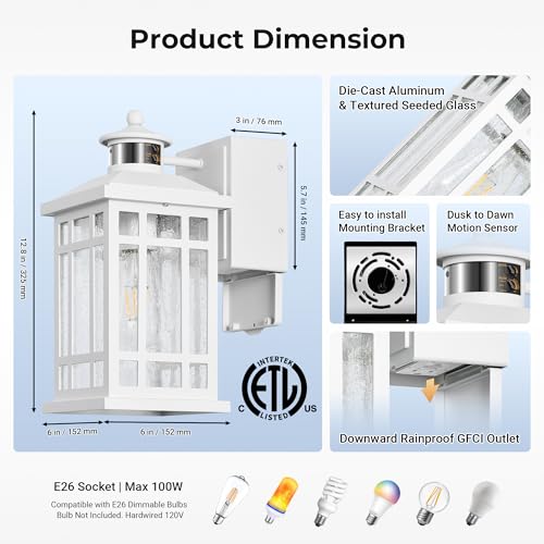 White Motion Sensor Outdoor Lights with GFCI Outlet (White / Motion Sensor 1-Pack)