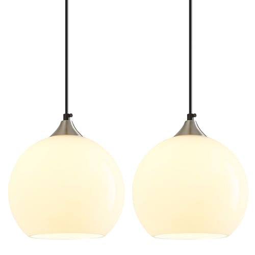 White Pendant Lights Kitchen Island 2 Pack (Milky White / M - 7.87 in)