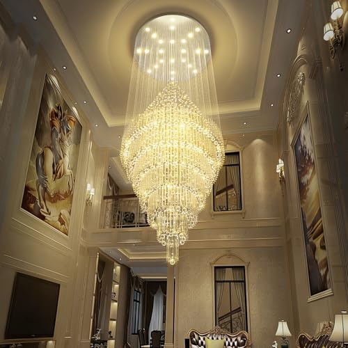 D59''X H120'' Extra Large Chandeliers for High Ceilings Crystal Raindrop Chandeliers Large Villa Chandelier Entrance Foyer Ceiling Light LED Dimmable 2700K (Silver / D59"X H120")