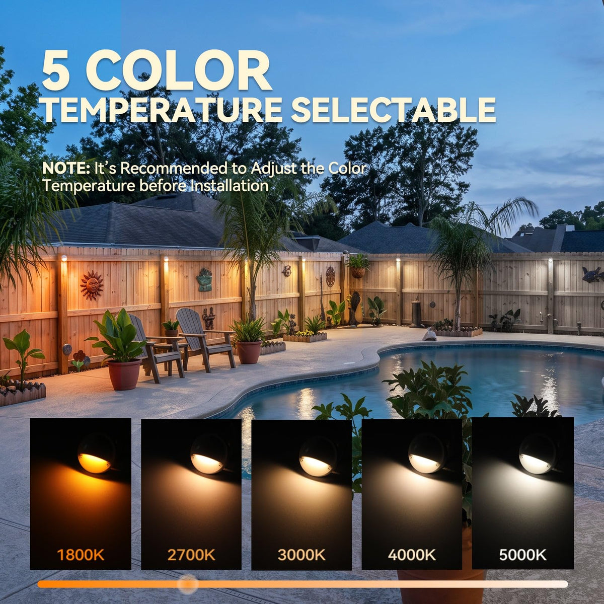 12 Pack 5CCT 3.74 Inch Low Voltage LED Deck Lights (White)