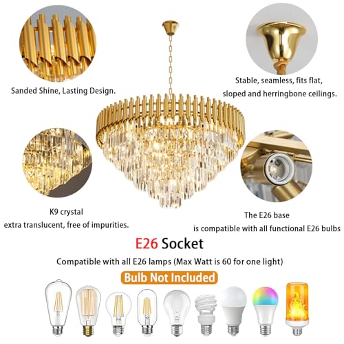 32 inch Gold Crystal Chandelier 6 (D32"XH19.6" Gold)
