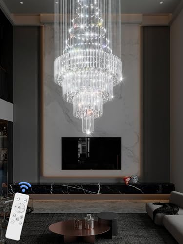 D32''XH100'' Modern Large Chandelier for High Ceiling Raindrop Crystal Chandelier High Ceiling Pendant Light Fixture for Hallway Living Room Gold Stairwell Chandeliers (Gold / D32"X H100")