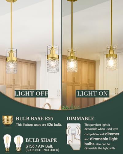 Gold Pendant Light (Gold -Hammered Glass / 3.5" Hammered Glass, 1-Light)