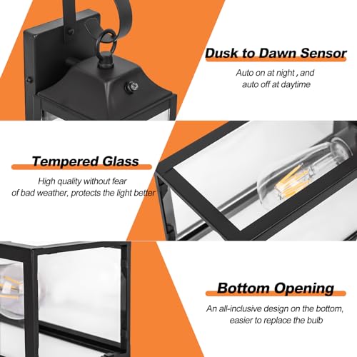 Dusk to Dawn Outdoor Wall Lights 15Inch Black 2 Pack (15 Inch Dusk to Dawn / Black)