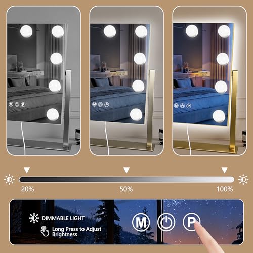 Vanity Mirror with Lights (Gold / 12"L x 14"W)