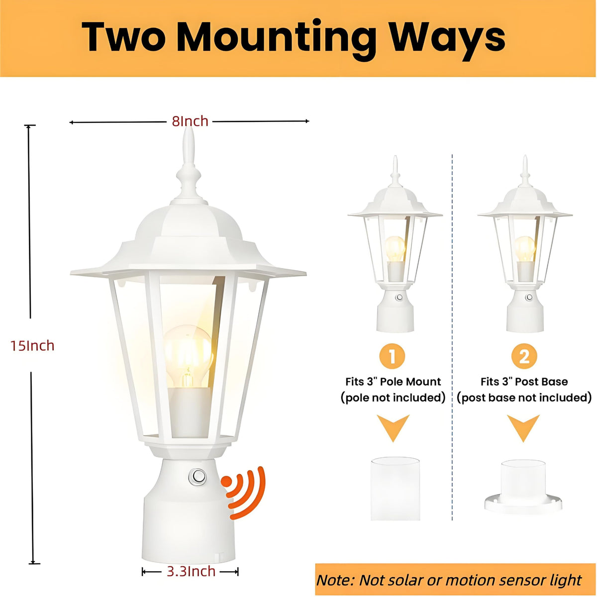 15"H Dusk to Dawn Outdoor Post Light (White / 1 Pack)