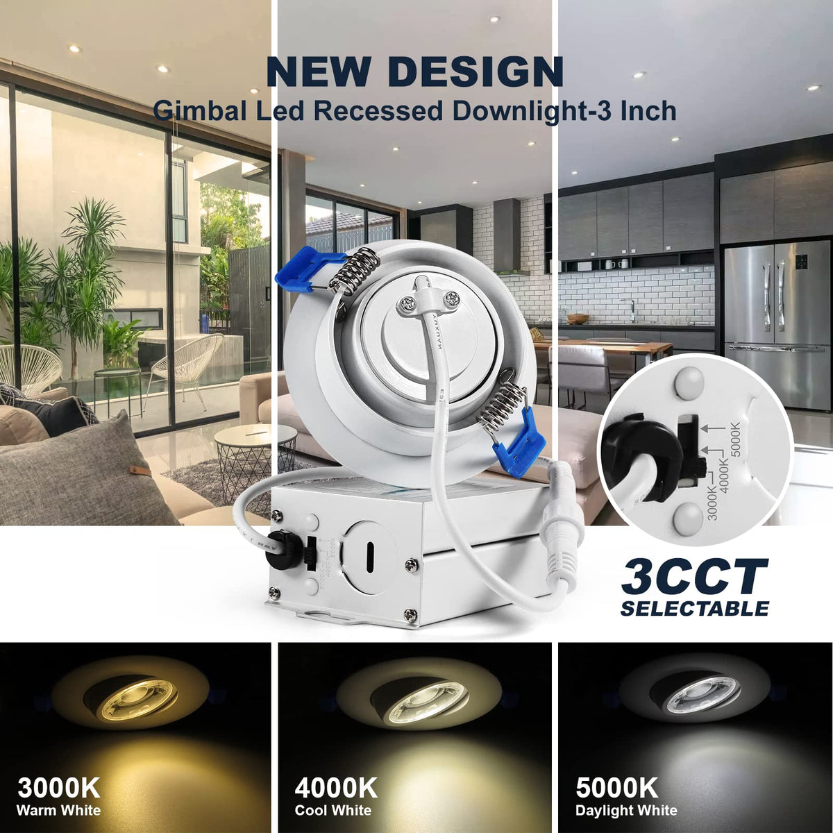 4 Packs 3 Inch Gimbal Led Recessed Light with Junction Box 10w (3CTT- 4 PCS / Adjustable Eyeball 3CTT※ 3 inch (4 Pack))