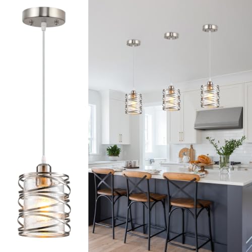 Brushed Nickel Modern Pendant Light for Kitchen Island Over Sink (Brushed Nickel Seeded Glass / 1 Light)