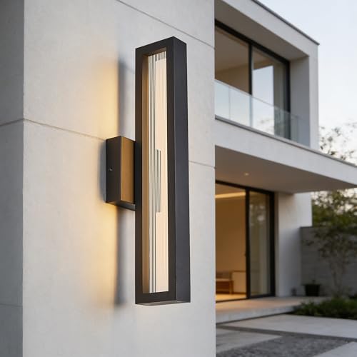 Modern Minimalis Outdoor LED Wall Sconce (18"H 18W Textured Black)