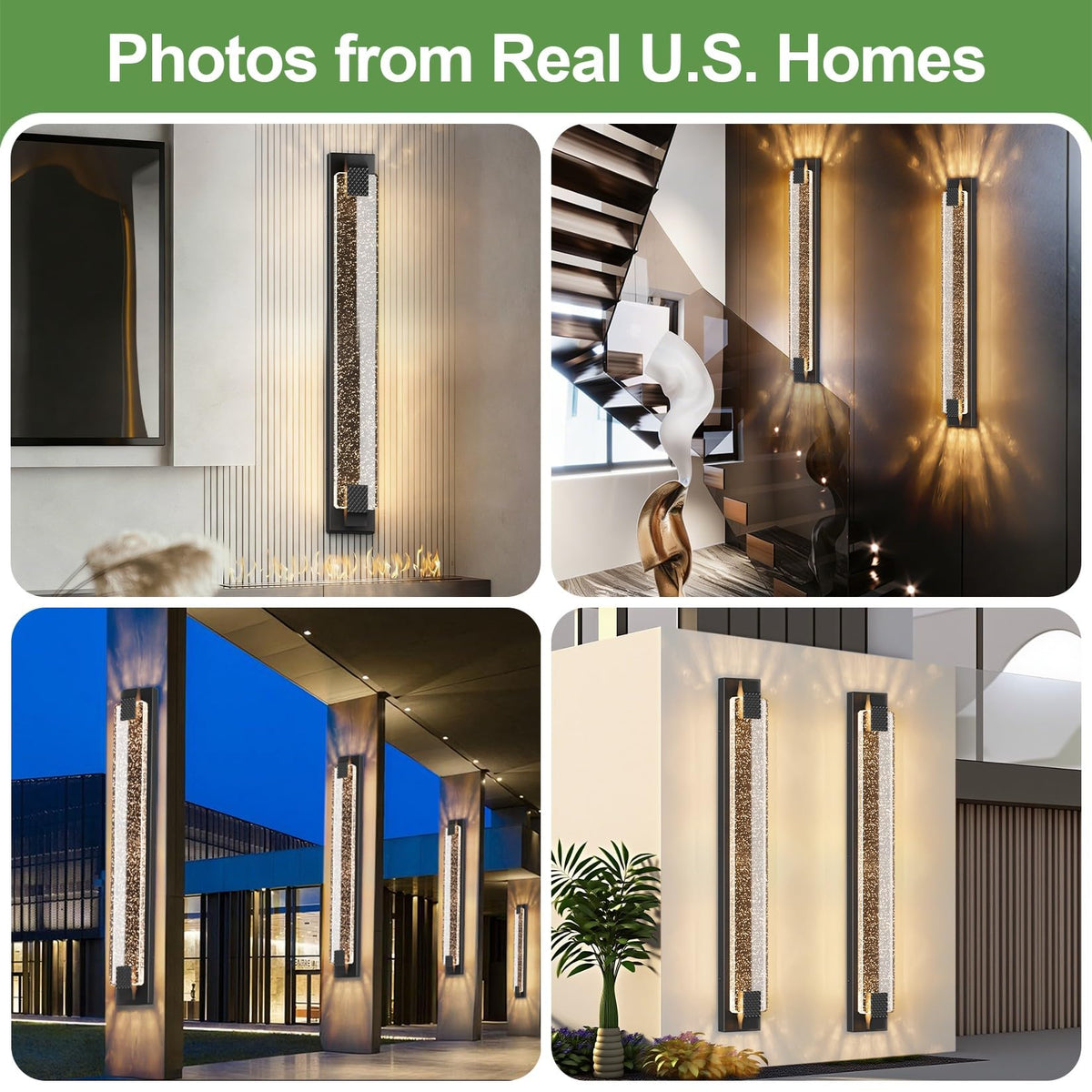 Aipsun 39.4" Black Outdoor Wall Sconce Modern LED Crystal Exterior Light (Black / 39.4 inch)
