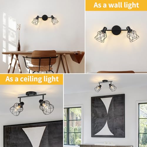 Industrial Track Lighting Fixtures Ceiling (Black / 2-Light-Cage)