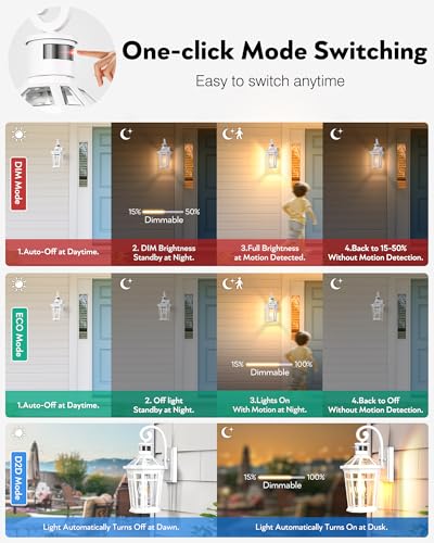 2 Pack Motion Sensor Outdoor Wall Lantern (White / 2-Pack)