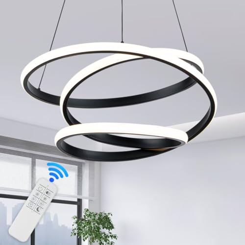19.7 inches Dimmable Black Modern Led Chandelier with Remote Control (Black-4 / 19.7 inches)