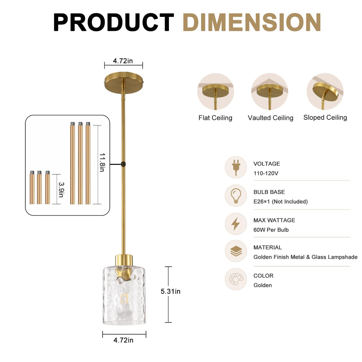 2 Pack Brass Gold Modern Pendant Light (2 pack gold water glass)
