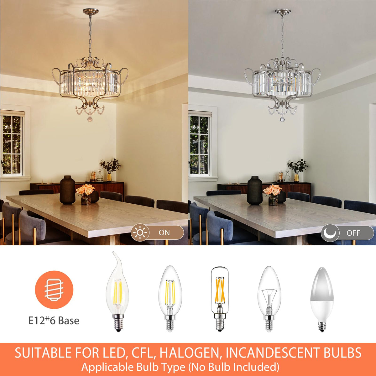 Modern Crystal Chandelier for Dining Room 24" Brushed Nickel Light Fixtures 6