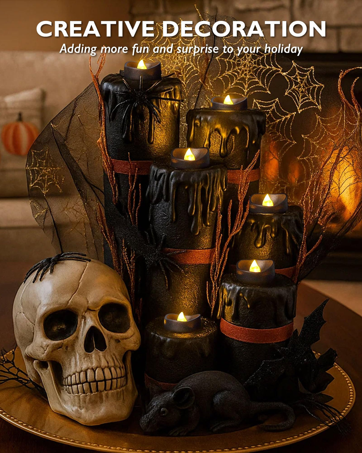 Black Flameless Battery Tea Light Candles - 12 Pack