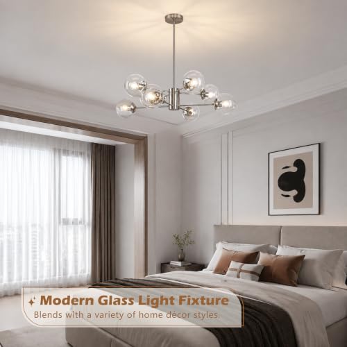 8-Light Mid-Century Modern Nickel Sputnik Chandeliers Dining Room (Clear, Nickel, L)