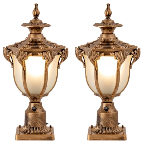 Dusk to Dawn Sensor Outdoor Post Light Fixture 22" Retro Waterproof Exterior Lamp Outside Pole Lantern Light with Frosted Glass for Yard Garden Pathway Passageway Doorway Fences Poolside