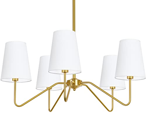 5 Light Modern Chandelier with White Shades