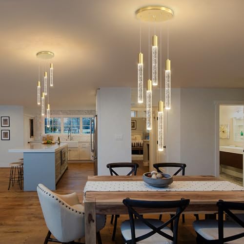 Chandelier Modern Crystal Glam Light Remote Dimmable Linear Crystals Pendant Lighting Fixtures Long Light