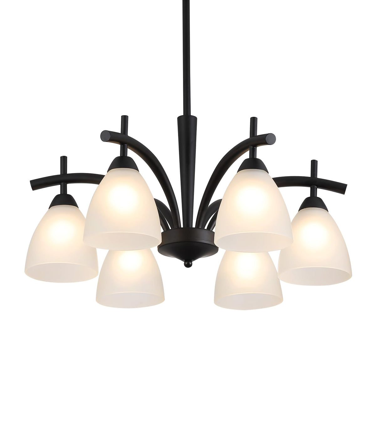 Modern Farmhouse Black Frosted Glass Chandelier Rustic Kitchen Light Fixtures 6 Lights for Dining Room Living Room Foyer Entryway Bedroom UL Listed D25.6 Inches (Black)