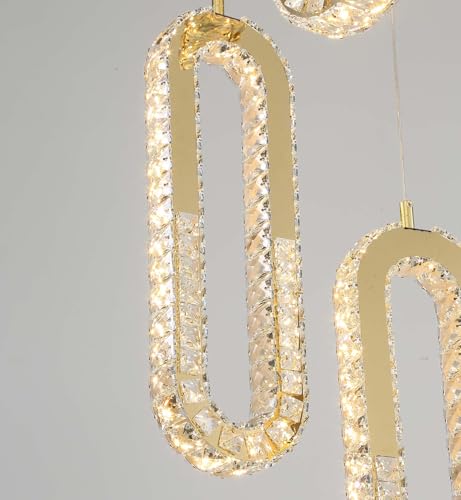 1 Ring Chandelier Gold Modern Pendant Lighting LED Dimmable Hanging Crystal Chandelier for Kitchen Island Foyer Lobby Living Room Staircaes (Gold / 1 Ring)