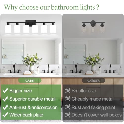6 Light Bathroom Light Fixtures (Matte Black & Milky Glass / 6-light)