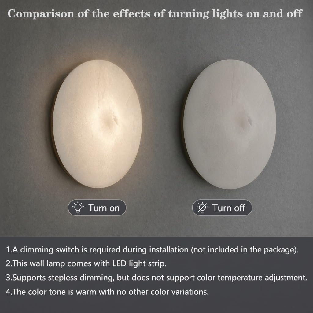 7.87 Inches 2PCS Round Alabaster Wall Sconce Marble Light Hardwired Wall Sconce for Bedroom Marble Stone Light Decor for Wall Lamp Natural Stone Material Wall Lamp for Stairs (7.87"-2PCS)