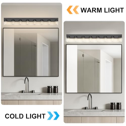 Bathroom Vanity Light Fixture (Black-Clear Glass Shade / 56 inch-8-Light)