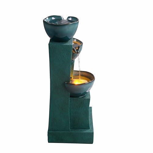 28.54 in. 3 Tier Cascading Outdoor Water Fountain (Green)