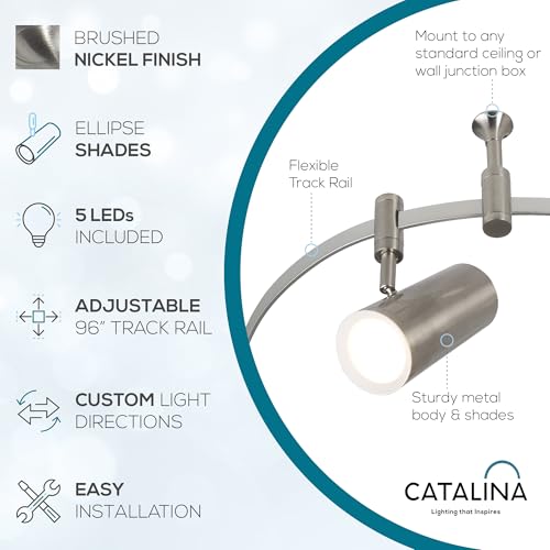 Ellipse Track Ceiling Light with 5 Adjustable LED Heads (Brushed Nickel)