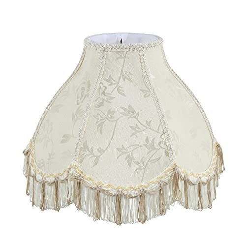 30334 Transitional Scallop Bell Shape Spider Construction Lamp Shade in Ivory with Floral Pattern (Ivory with Floral Pattern & 13" Wide)