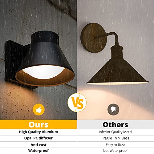 2 Pack LED Outdoor Wall Light Fixtures (Black)
