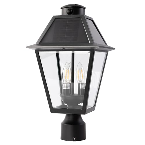 Outdoor Solar Lamp Post Light with Motion Sensor and Base 2 Pack
