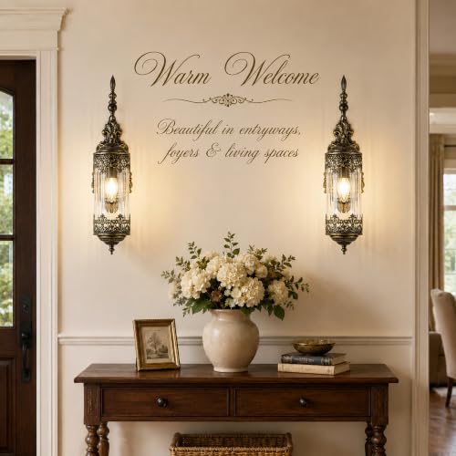 Antique Gothic Glass Wall Sconce for Bedroom (2 Black Bursh Gold)