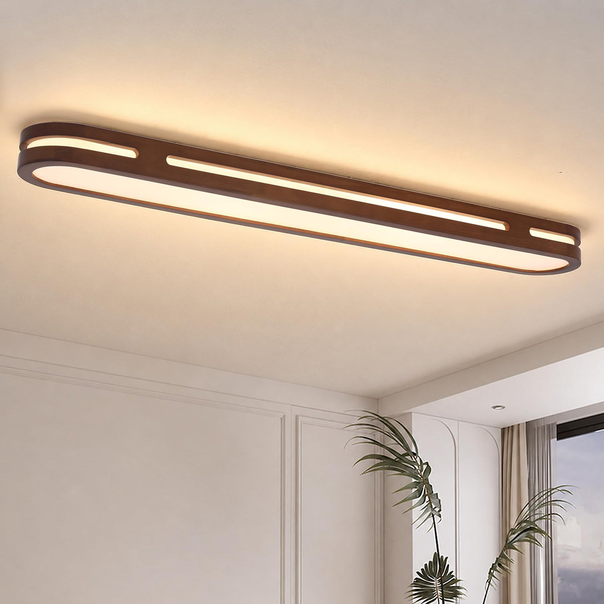Wood Flush Mount Ceiling Light (Walnut)