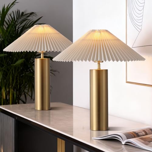 Modern Table Lamp with Metal Blade Lampshade and Cylindrical Base