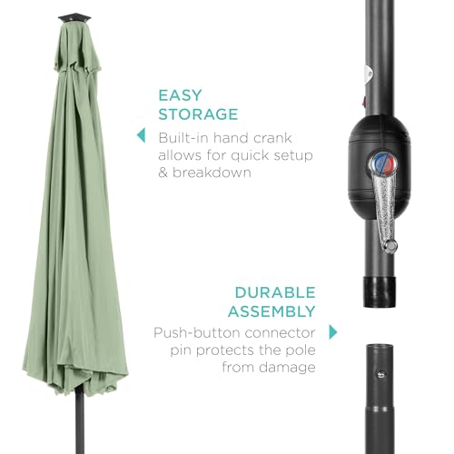 10ft Solar Polyester LED Lighted Patio Umbrella w (Sage Green)