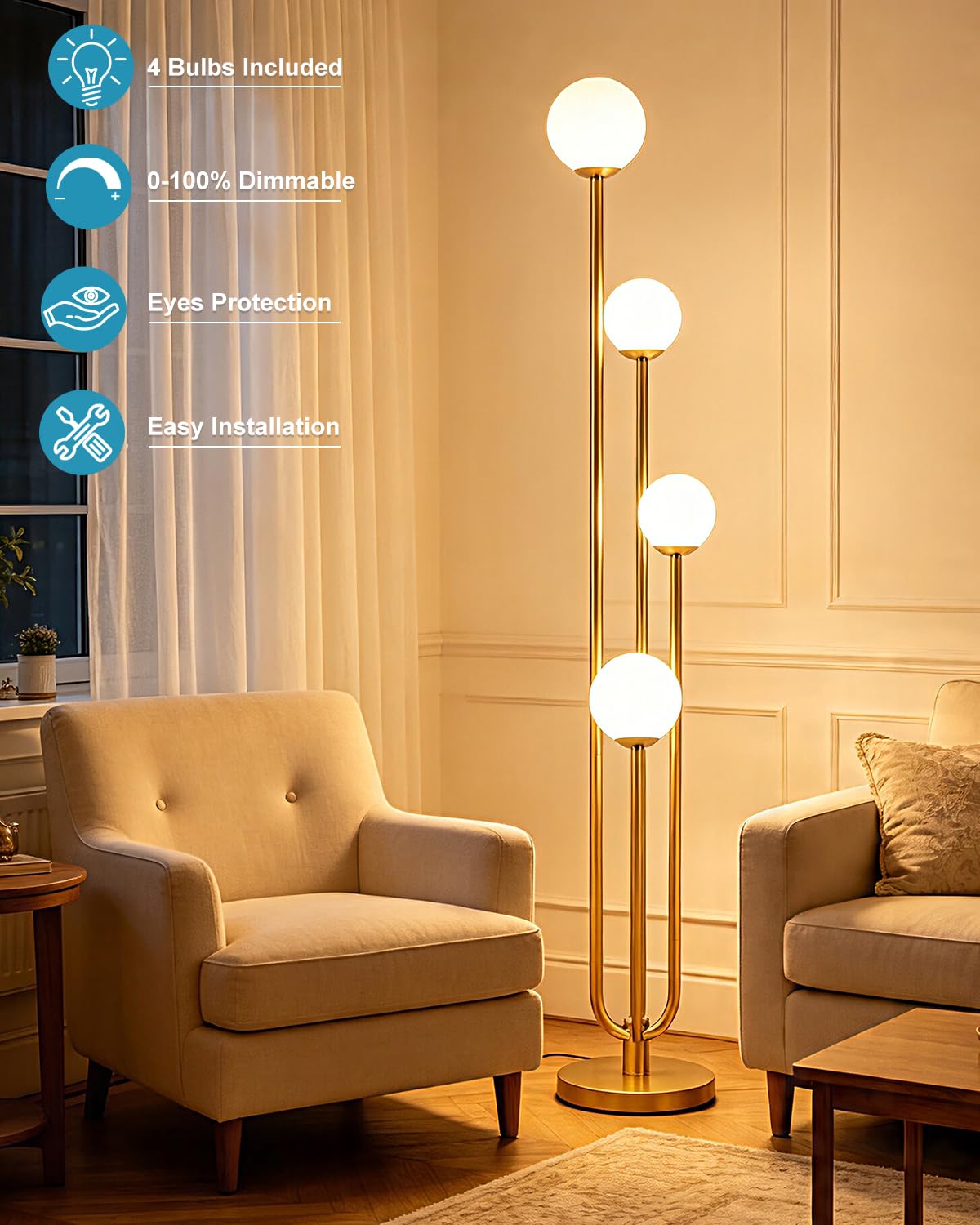 Gold 4 Globe Floor Lamp (Gold-4U)