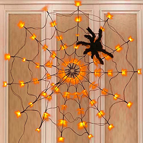 Halloween 80 LED Orange Spider Web Lights with Spider (Orange)
