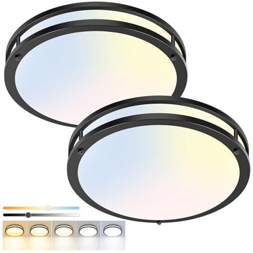 2 Pack Flush Mount Ceiling Light Fixture (Black / 16Inch-2packs)