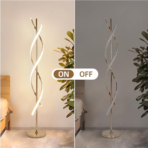 40W LED Floor Lamp Remote Control Dimmable Spiral Floor Lamp Indoor Tall Lamp Floor Lamps for Living Rooms Family Rooms Bedrooms Offices Lighting (Gold B)