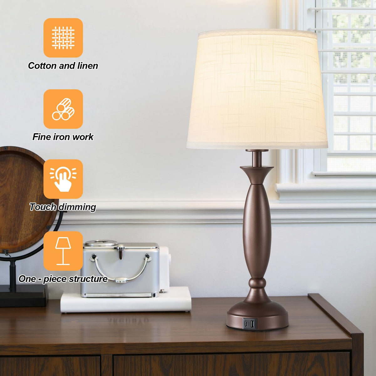 23" Touch Lamps for Nightstand Set of 2 (Brown & White Shade)