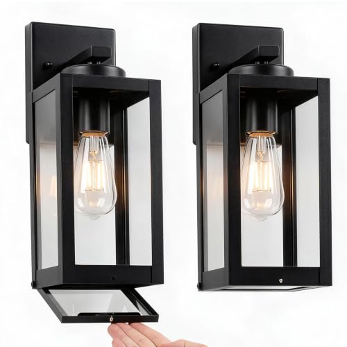 13" Outdoor Wall Light Fixtures with Enclosed Bottom (2 Packs-13IN / Black (No Sensor))