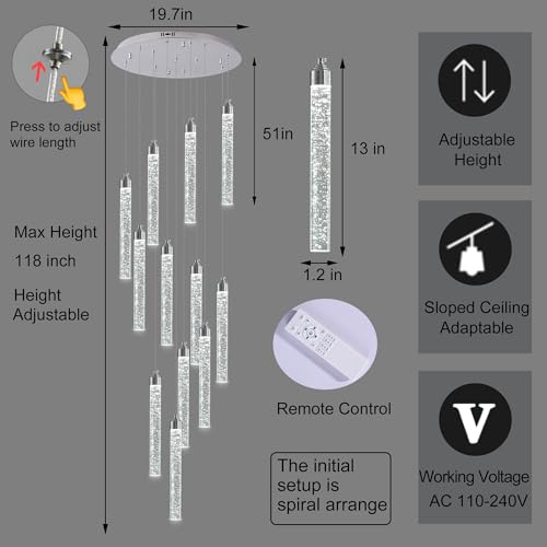 12 Lights High Ceiling Crystal Staircase Chandelier Chrome (Chrome / 12 lights)