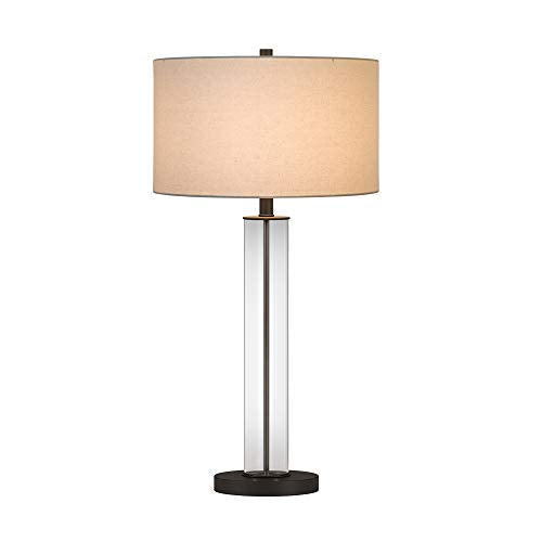 Harlow 29" Tall Table Lamp with Fabric Shade in Clear Glass (Blackened Bronze)