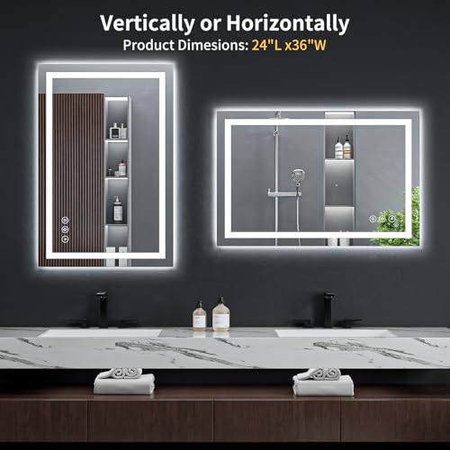 24"x36" LED Bathroom Mirror with Lights (Frontlit & Backlit / 36"L x 24"W)