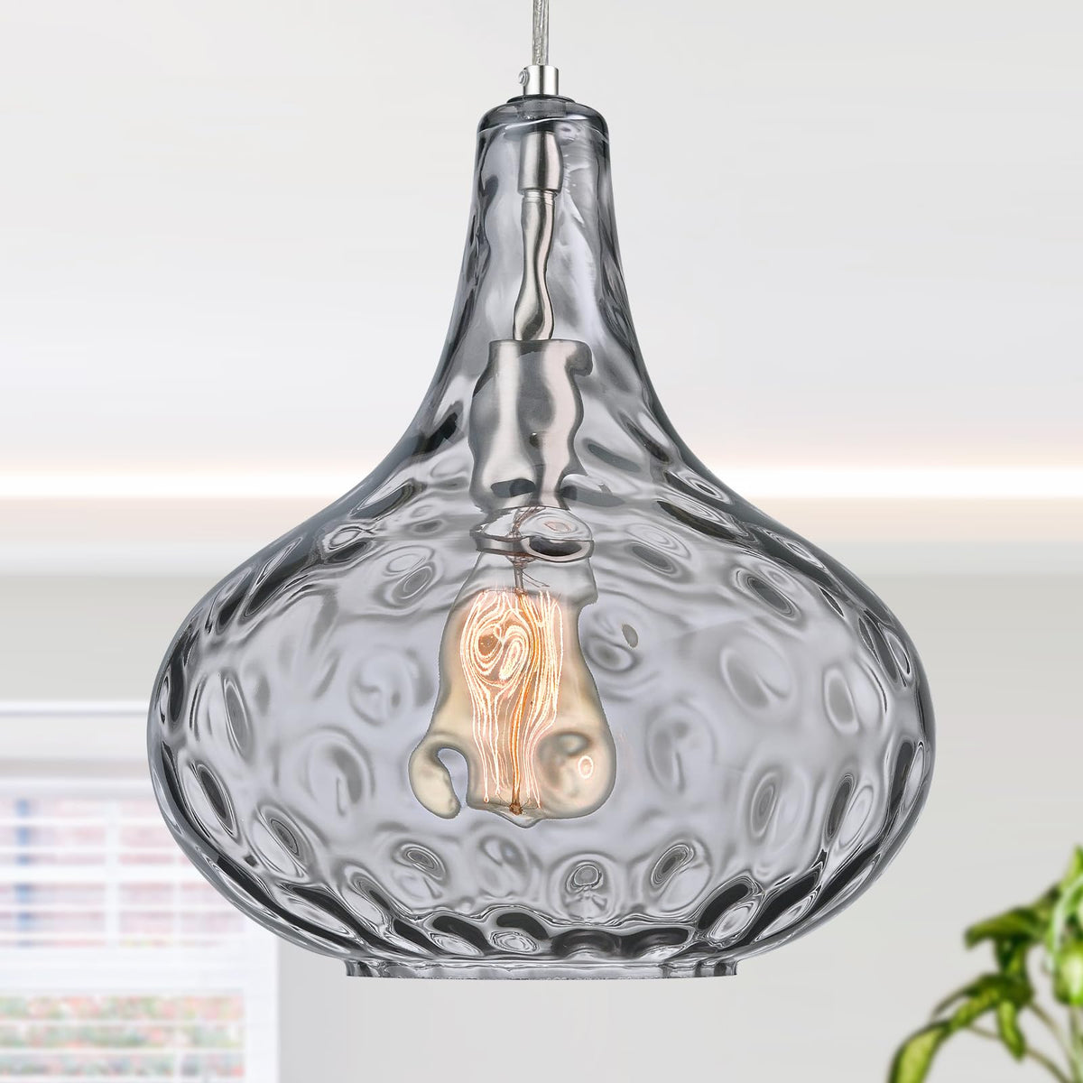 11" Smoked Hammered Glass Pendant Light (Smoked)