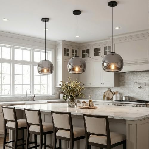 Mirror Smoke Gray Glass Pendant Light Kitchen Island (Mirror Smoke Gray(9.84 in) / 1-Pack)