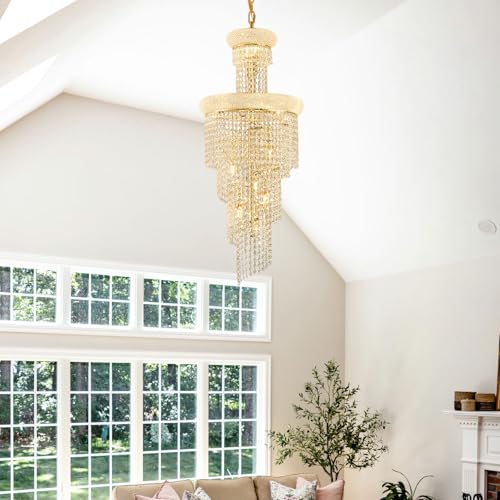 14 Light Spiral Crystal Chandelier Gold Finish for Foyer Entryway Living Room Dining Room 36'' H X 16'' W X 16'' D (Gold / 36'' H X 16'' W X 16'' D)
